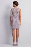 Lilac Sheath Bateau Neck Beaded Short Mother of the Bride Dress