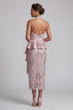Light Pink Sheath Halter Draping Midi Mother of the Bride Dress with Beading