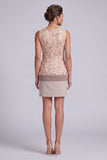 Champagne Sheath Round Neck Short Mother of the Bride Dress with Appliques