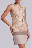 Champagne Sheath Round Neck Short Mother of the Bride Dress with Appliques
