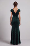 Dark Green Cap Sleeves Beaded Asymmetrical Mermaid Mother of the Bride Dress with Ruffle Slit