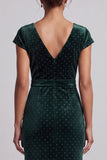 Dark Green Cap Sleeves Beaded Asymmetrical Mermaid Mother of the Bride Dress with Ruffle Slit