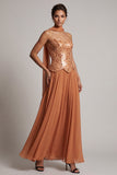 Bronzer Sequins Chiffon Strapless Beaded Ankle Length Mother of the Bride Dress with Draping