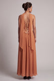 Bronzer Sequins Chiffon Strapless Beaded Ankle Length Mother of the Bride Dress with Draping