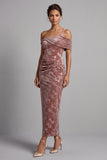 Desert Rose Velvet Asymmetrical One‑Shoulder Ruched Shealth Mother of the Bride Dress