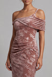 Desert Rose Velvet Asymmetrical One‑Shoulder Ruched Shealth Mother of the Bride Dress