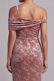 Desert Rose Velvet Asymmetrical One‑Shoulder Ruched Shealth Mother of the Bride Dress
