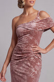 Desert Rose Velvet Asymmetrical One‑Shoulder Ruched Shealth Mother of the Bride Dress