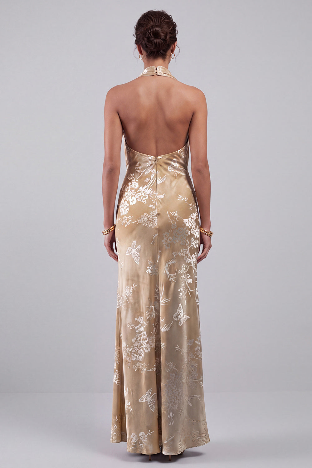 ZAPAKA Women Champagne Velvet Mother of the Bride Dress with Sash Cowl Neck Floral Jacquard Sheath Long Halter Neck Wedding Guest Dress