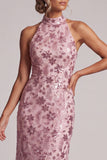 Vintage Mauve Tiered Ruffle Sequins Embroidery Sheath Long Mother of the Bride Dress