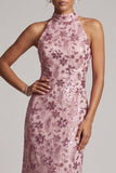 Vintage Mauve Tiered Ruffle Sequins Embroidery Sheath Long Mother of the Bride Dress