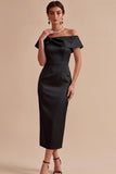Off The Shoulder White Sheath Pearls Midi Engagement Dress
