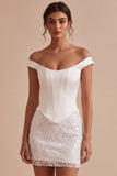Off The Shoulder Floral Lace Bodycon Mini Little White Dress