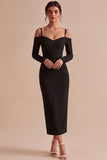 White Sheath Long Sleeves Midi Engagement Dress
