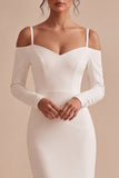 White Sheath Long Sleeves Midi Engagement Dress
