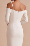White Sheath Long Sleeves Midi Engagement Dress