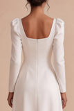 White A-Line Square Neck Long Engagement Dress with Long Sleeves