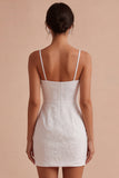 Floral Jacquard Bodycon Spaghetti Straps Mini Little White Dress