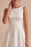 White A-Line Bateau Sleeveless Long Engagement Dress
