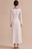 White Square Neck A-Line Long Engagement Dress with Long Sleeves