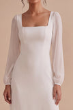 White Square Neck A-Line Long Engagement Dress with Long Sleeves