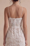 White Corset Sheath Lace Midi Engagement Dress with Slit