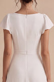 White A-Line Flutter Sleeves Midi Engagement Dress