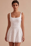 Sparkly Sequins Square Neck A-Line Mini Little White Dress