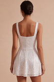 Sparkly Sequins Square Neck A-Line Mini Little White Dress