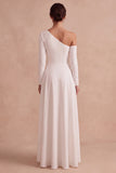High-Low A-Line Asymmetrical Long Wedding Dress with Long Sleeves