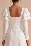 White A-Line Flutter Sleeves Square Neck Long Engagement Dress with Belt