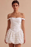Off The Shoulder A-Line Corset Mini Little White Dress with Floral Appliques