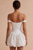 Off The Shoulder A-Line Corset Mini Little White Dress with Floral Appliques