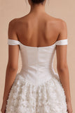 Off The Shoulder A-Line Corset Mini Little White Dress with Floral Appliques