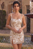 Champagne Sheath Square Neck Appliqued Short Homecoming Dress