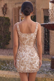 Champagne Sheath Square Neck Appliqued Short Homecoming Dress