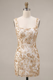 Champagne Sheath Square Neck Appliqued Short Homecoming Dress