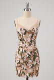 Light Khaki Corset Bodycon Sweetheart Short Homecoming Dress with Side Slit