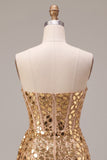Gold Corset Strapless Ruched Short Homecoming Dress with Mirror