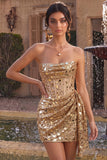 Gold Corset Strapless Ruched Short Homecoming Dress with Mirror