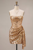 Gold Corset Strapless Ruched Short Homecoming Dress with Mirror
