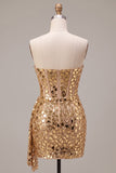 Gold Corset Strapless Ruched Short Homecoming Dress with Mirror