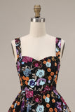 Black A-Line Sweetheart Floral Short Homecoming Dress