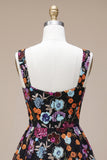 Black A-Line Sweetheart Floral Short Homecoming Dress