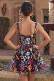 Black A-Line Sweetheart Floral Short Homecoming Dress