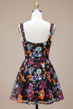 Black A-Line Sweetheart Floral Short Homecoming Dress