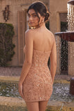Champagne Bodycon Pearl Corset Strapless Beaded Short Homecoming Dress