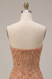 Champagne Bodycon Pearl Corset Strapless Beaded Short Homecoming Dress