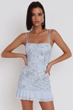 Sky Blue Sequins Ruffle Short Homecoming Dress with Lace Up Back