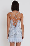 Sky Blue Sequins Ruffle Short Homecoming Dress with Lace Up Back